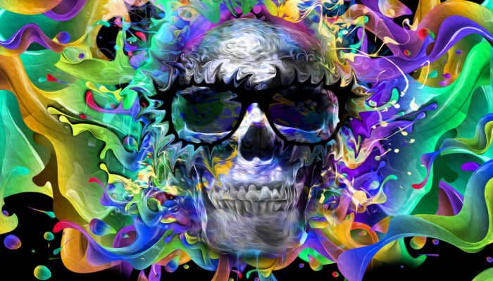 Skull in a multi color background
